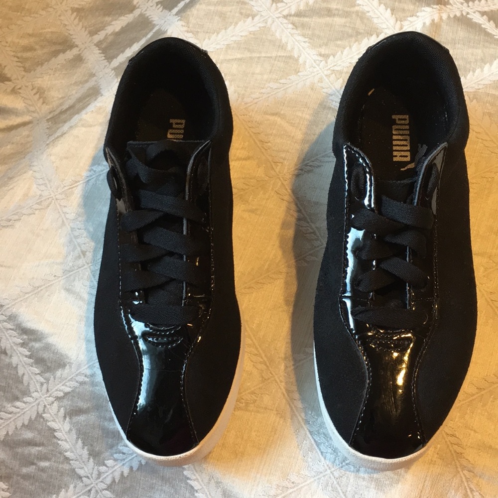 Puma Sneakers, Black with Patent Leather, Size 6